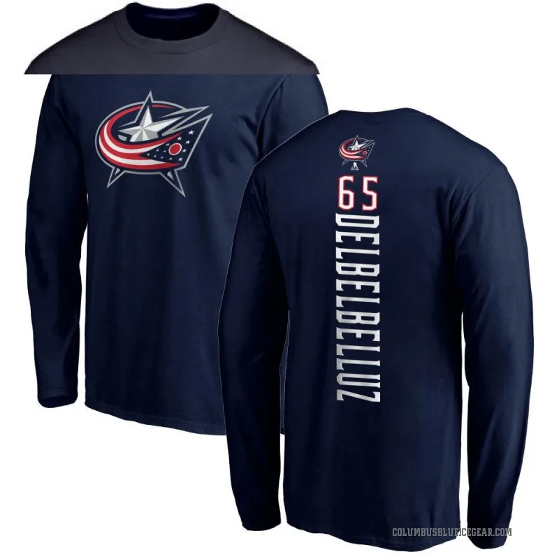 Luca Del Bel Belluz Men's Navy Columbus Blue Jackets Backer Long Sleeve T-Shirt -