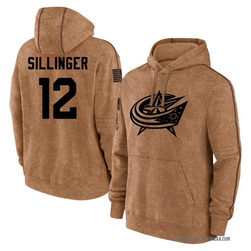 Owen Sillinger Men's Brown Columbus Blue Jackets 2023 Salute to Service Club Pullover Hoodie